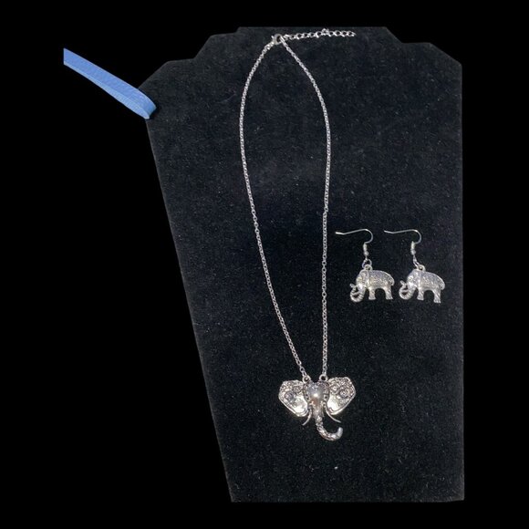 Elephant Necklace Earrings Pierced Sterling Silver Draw String Jewelry Bags Purs - Picture 2 of 14